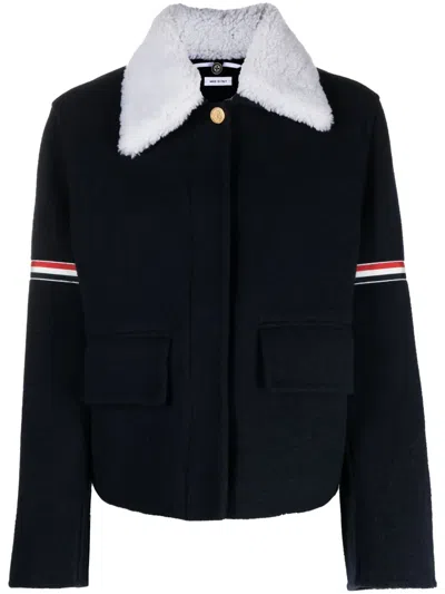 Thom Browne Jacke Mit Shearling-kragen In Blau