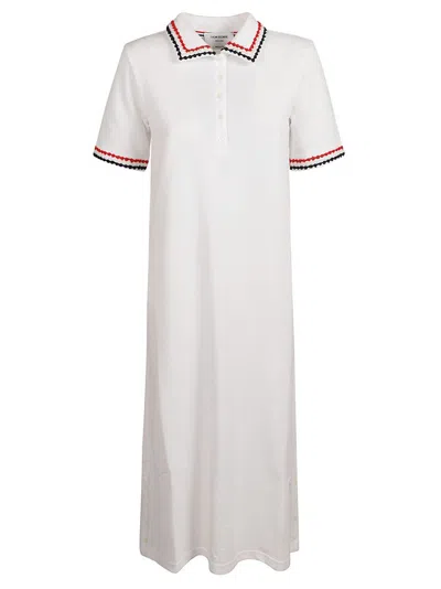 Thom Browne Rwb Striped Short Sleeved Polo Dress In White