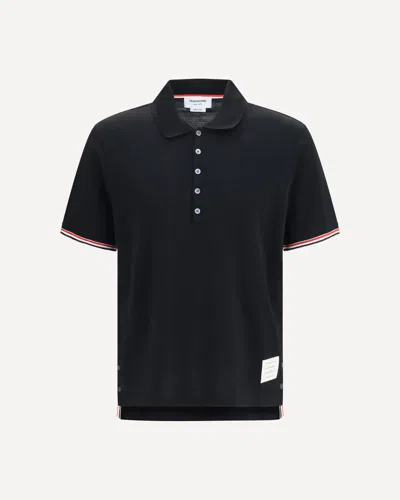 Thom Browne Rwb Striped Short-sleeve Polo In Black
