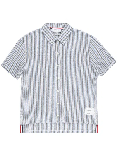 Thom Browne Rwb Striped Shotr Sleeved Shirt In White