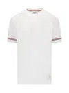 Thom Browne White Crewneck T-shirt With Rwb Detail On Neck And Sleeve In White