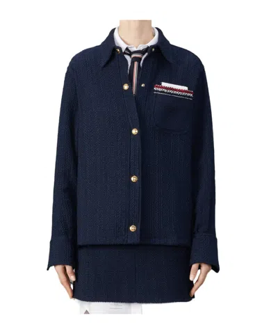 Thom Browne Rwb-striped Tweed Blazer In Black