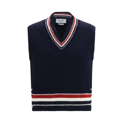Thom Browne Rwb Striped Wool-blend Sweater Vest In Blue