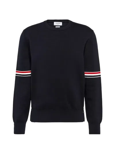 Thom Browne Striped Crew-neck Cotton Sweater In Black