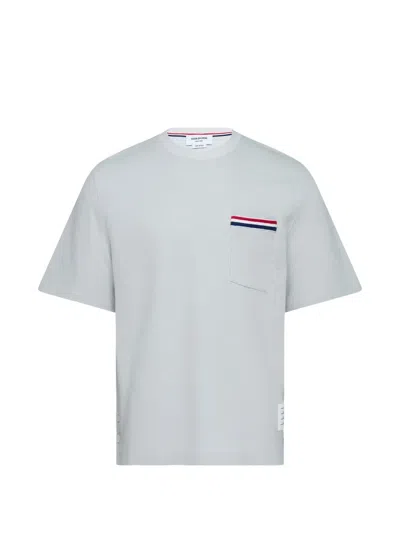 Thom Browne Rwb Stripe-trim Pocket T-shirt In Gray