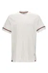 Thom Browne White Crewneck T-shirt With Rwb Detail On Neck And Sleeve