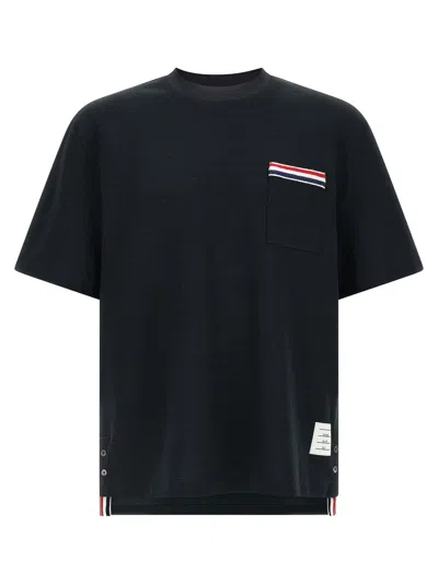 Thom Browne T Shirt Striped Detail Chest Pocket Ribbed In Black