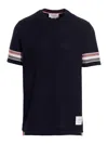 Thom Browne Crewneck Short Sleeves With Rwb Stripe Detail On Sleeves In Blue