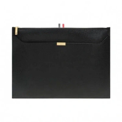 Thom Browne Rwb Tab Double Pocket Clutch Medium In Black