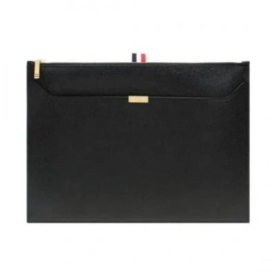 Thom Browne Rwb Tab Double Pocket Clutch Medium In Black