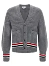 Thom Browne Striped V-neck Cardigan Front Pockets In Gray