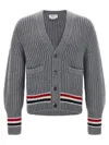 Thom Browne Striped V-neck Cardigan Front Pockets In Gray