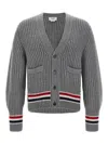 Thom Browne Grey Rwb Tape Cardigan In Gray