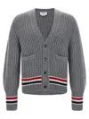 Thom Browne Striped V-neck Cardigan Front Pockets In Gray