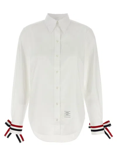 Thom Browne Rwb-ribbon Cuff Shirt In White