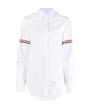 Thom Browne Cotton Shirt With Embroidered Stripes And Pocket In White