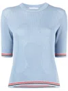 Thom Browne Rwb-trim Pointelle-knit Top In Blue