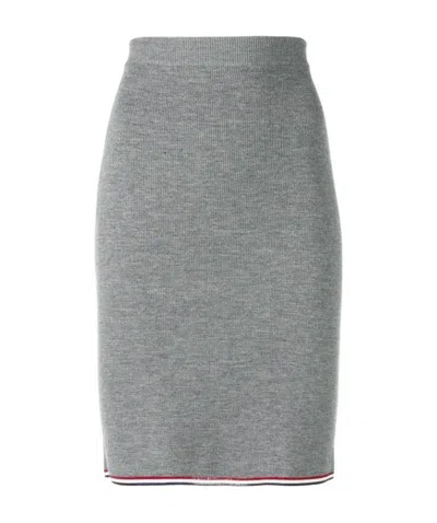 Thom Browne Rwb-trim Ribbed Pencil Skirt In Gray
