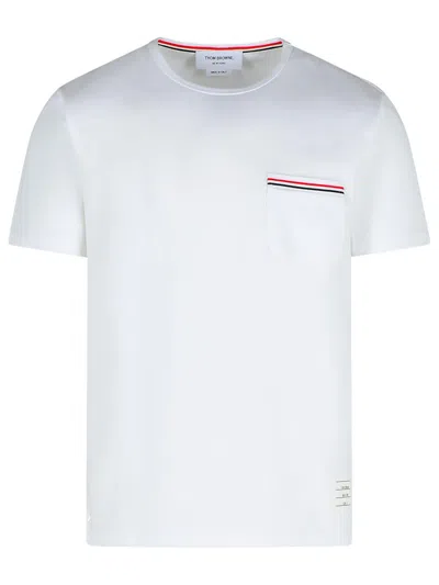 Thom Browne Oversized Short Sleeve Tee With Embroidered Rwb Pocket Trim In Heavy Jersey In White