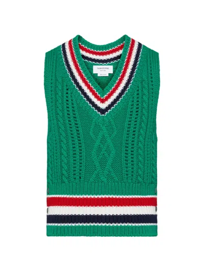 Thom Browne Rwb-stripe Cable-knit Vest In Multi