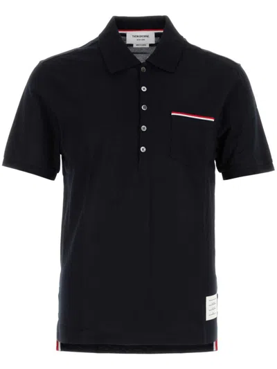 Thom Browne Rwb-striped Chest Pocket Polo In Navy