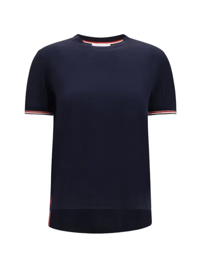 Thom Browne Rwb-tipping Rib-cuff T-shirt In Blue