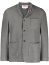 Thom Browne Men Sack Jacket In Double Face Knit Eng Rwb Stripe In Grey