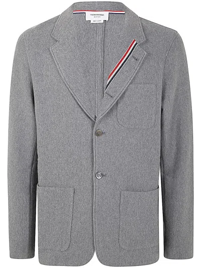 Thom Browne Sack Jacket In Double Face Knit Eng Rwb Stripe In Med Grey
