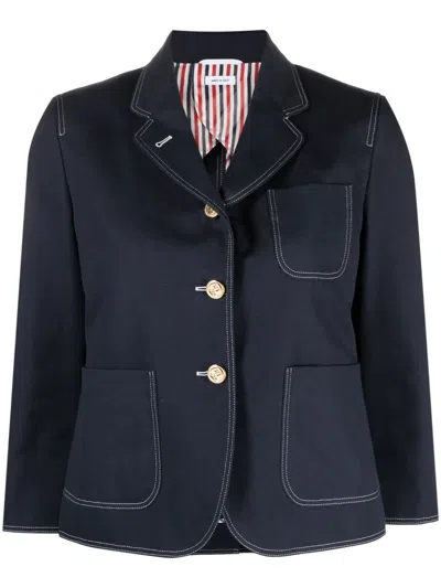 Thom Browne Sack-patch Cropped Jacket In Blue