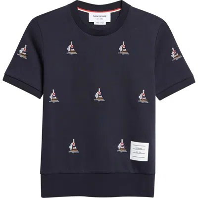 Thom Browne Sailboat Cotton Blouson T-shirt In Blue