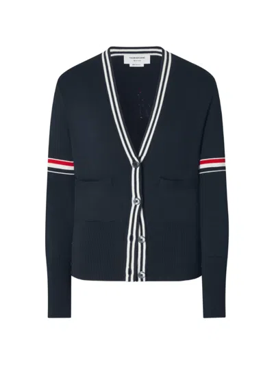 Thom Browne Sailboat-jacquard Rwb-stripe Cardigan In Blue