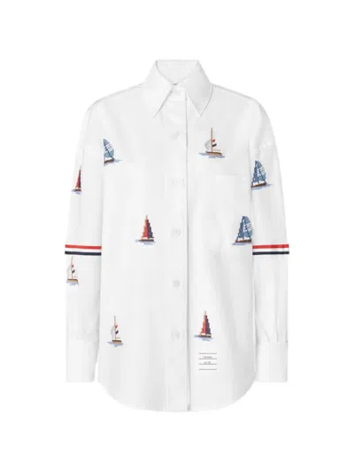 Thom Browne Sailboat-stitch Shirt In White