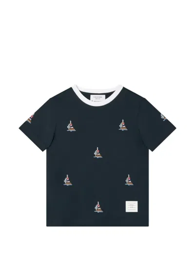 Thom Browne Kids' Sailboat-stitch T-shirt In Black