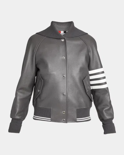 Thom Browne Sailor Collar Leather Varisty Jacket In Multi
