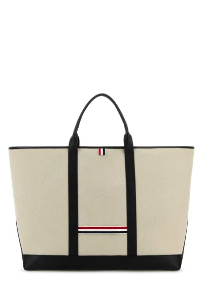 Thom Browne Sand Canvas Travel Bag In Black
