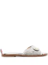 Thom Browne Embossed-button Tweed Flat Sandals In Grey