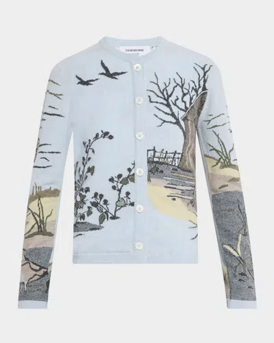 Thom Browne Scenic Intarsia Cashmere Crewneck Cardigan In Multi