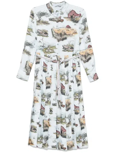 Thom Browne Scenic Toile Maxikleid Mit Falten In White