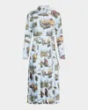 Thom Browne Scenic Toile Silk Twill Pleated Midi Shirtdress With Belt In Blue