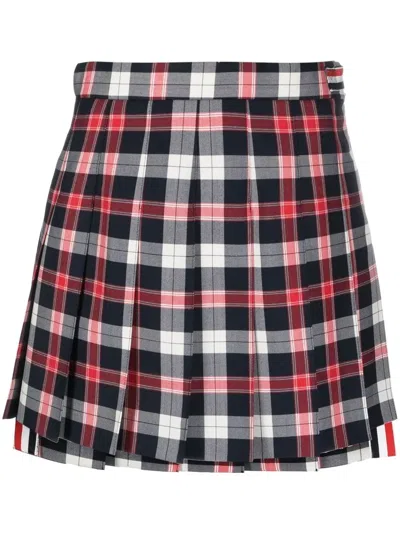 Thom Browne Pleated Plaid Mini Skirt With Structured Waistband In Multi