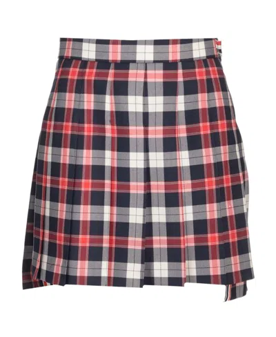 Thom Browne Pleated Plaid Mini Skirt With Structured Waistband In Multi
