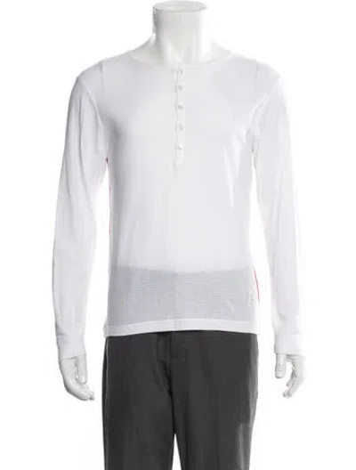 Pre-owned Thom Browne Scoop Neck Long Sleeve Henley In White