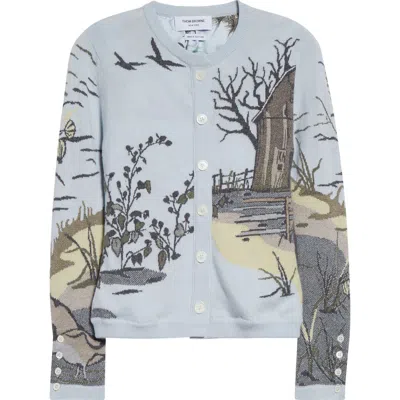 Thom Browne Seasonal Print Cashmere Cardigan In Blue