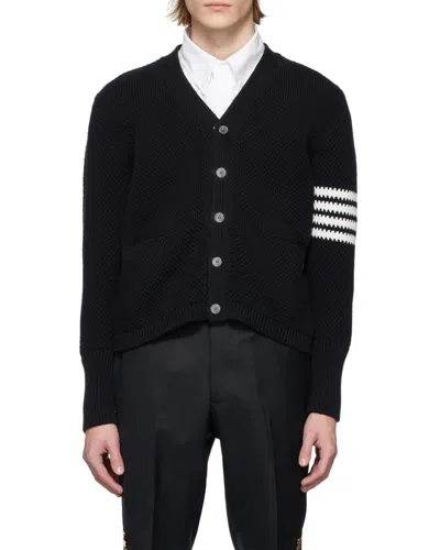 Thom Browne Seed Stitch Cotton 4-bar High-neck Cardigan In Black