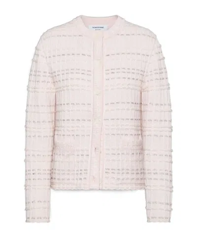 Thom Browne Seersucker Cotton Cardigan In Pink