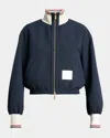 Thom Browne Seersucker Drawstring Track Jacket In Blue