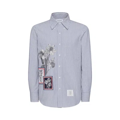 Pre-owned Thom Browne Seersucker Framed Floral Shirt 'navy' | Blue | Men's Size 2