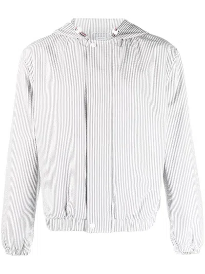 Thom Browne Seersucker Hooded Jacket In Grey