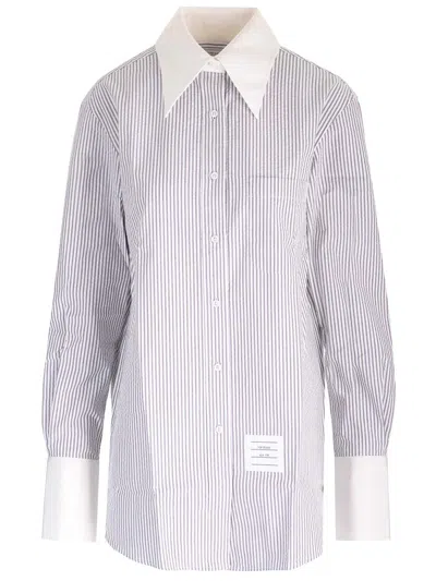 Thom Browne Seersucker Long Shirt Shirts Grey In Blue