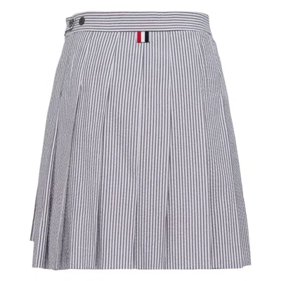 Thom Browne Seersucker Mini Pleated Skirt Women In Gray
